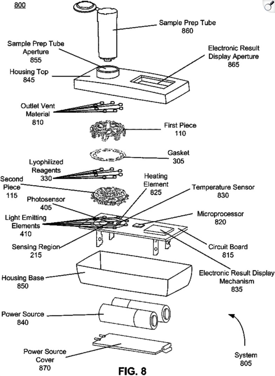 Exploded view showing device components and assembly